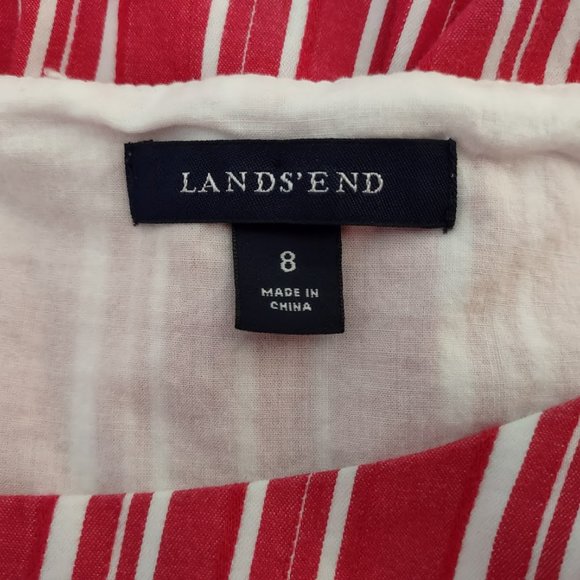 Lands' End Red and White Striped Sleeveless Cotton Dress Size 8 - Picture 7 of 7